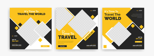 Wall Mural - traveling social media post banner template design, tour travel holiday tourism marketing social med