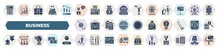 Set Of 40 Filled Business Icons. Glyph Icons Such As Maths Tool, Man Talking, Big Wheel, Increase Rate, Envelope With Money Inside, Puzzle Game Piece, Ideas To Earn Money, Success Man With Suitcase,