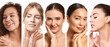 Set of beautiful young women on white background. Cosmetology concept