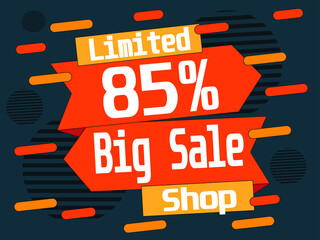 85% off banner. Big sale 85% discount for shop in web.