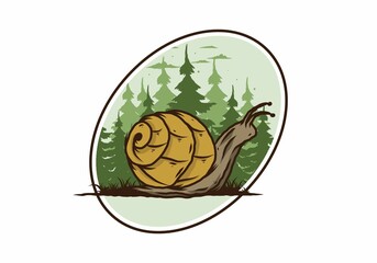 Wall Mural - Snail creeping in the forest illustration