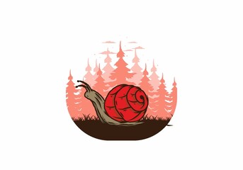 Wall Mural - Snail creeping in the forest illustration