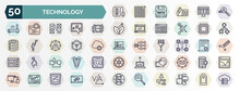 Set Of Technology Web Icons In Outline Style. Thin Line Icons Such As A/b Testing, User Research, Vpn, Embedding, Frameworks, Text Editor, Elements, Retina Display, Mood Board, Search Engine