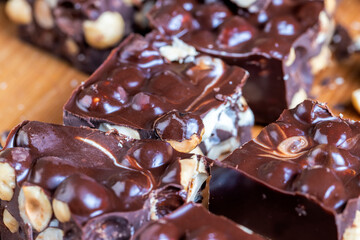 homemade chocolate with lots of hazelnuts