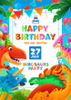 birthday greeting card with dinosaurs