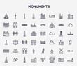set of monuments web icons in outline style. thin line icons such as united states capitol, , lonja of zaragoza, obelisk of bue aires, palais garnier, medieval walls in avila, the clock tower,