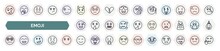 Set Of Emoji Icons In Outline Style. Thin Line Icons Such As Stupid Emoji, Angry With Horns Emoji, Monocle Sweating Surprise Hypnotized Proud Calm Shy Icon.