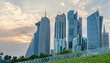 Qatar capital city Doha skyline with high rise buildings. selective focus