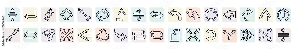 set of arrows icons in outline style. thin line icons such as center ...