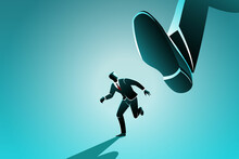 Vector Illustration Of Business Concept, A Businessman Runs From Big Foot