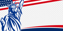United States Of America Transparent Background With USA Flag And Statue Of Liberty. Vector Design. 