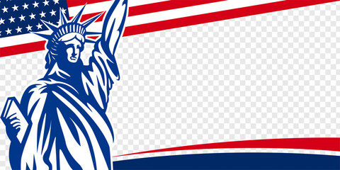 Sticker - United States of America transparent background with USA flag and statue of liberty. Vector design. 