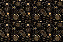 Seamless Esoteric Pattern With Different Alchemical Elements