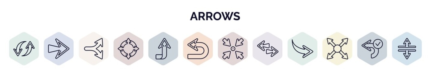 Poster - set of arrows web icons in outline style. thin line icons such as spin, right, horizontal split, zoo