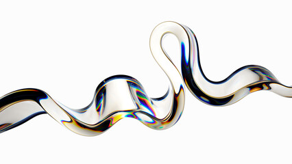 Wall Mural - 3d render, abstract glass wavy shape isolated on white background. Modern minimal wallpaper