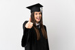 © luismolinero - Teenager Brazilian university graduate over isolated white background with thumbs up because something good has happened