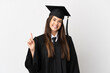 © luismolinero - Teenager Brazilian university graduate over isolated white background showing and lifting a finger in sign of the best