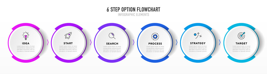 Poster - Timeline infographic design with 6 options or steps. Infographics for business concept. Can be used for presentations workflow layout, banner, process, diagram, flow chart, info graph, annual report.