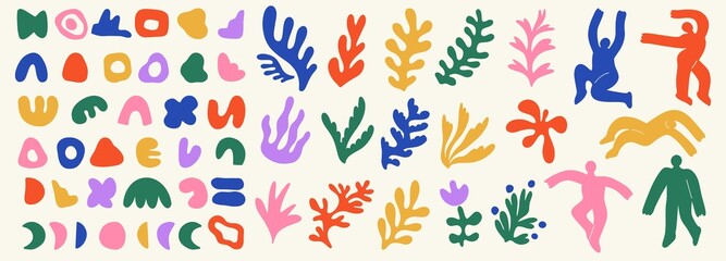 Wall Mural - Big set of different abstract shapes, plants and characters. Hand drawn doodles. Modern fashion illustration. Flat design, cartoon hand drawn, vector.