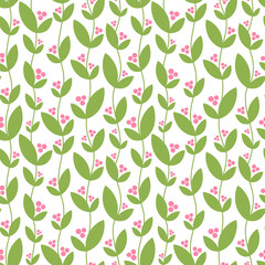 Wall Mural - Simple seamless vector pattern with leaves and berries.