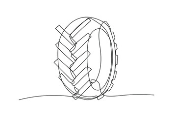 Continuous one line drawing of car tire. Vector illustration on isolated background