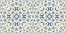 French Blue Floral French Printed Fabric Border Pattern For Shabby Chic Home Decor Trim. Rustic Farm House Country Cottage Flower Linen Endless Tape. Patchwork Quilt Effect Ribbon Edge.