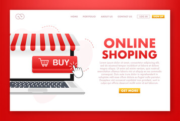 Poster - Shopping Online on Website. Online store, shop concept on laptop screen. Vector illustration