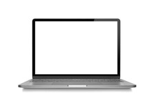 Laptop Or Computer Notebook With Empty Screen Incline 90 Degree Isolated White Clipping Path On White Background.