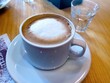 © Karen - cup coffee latte  & ice cream with waffles in coffee shop cafe con leche y helado