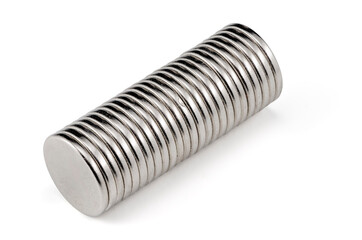 Neodymium magnet 12mm x 1,5mm Isolated on White Background