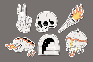 Wall Mural - hand drawn skull old school sticker illustration design