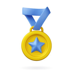 3d medal icon with star. Gold sport award for winner. Vector prize badge render illustration isolated on a white background