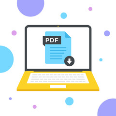 Aufkleber - Download PDF file. PDF document on laptop screen. Modern flat design. Vector illustration