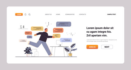 Poster - guy using chatting app social media network chat bubble communication concept horizontal full length