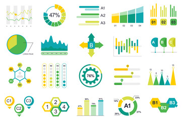 Leinwandbilder - Set of infographic elements data visualization vector design template with different chart, diagram, flowchart, workflow, timeline. Infographics for business statistics, planning and analytics.