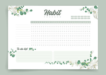Wall Mural - monthly planner habit tracker blank template