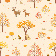 Forest On Autumn With Cute Animals Seamless Pattern,for Decorative,kid Product,fashion,fabric,textile,wallpaper And All Print
