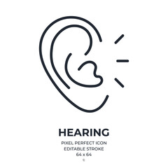 Wall Mural - hearing editable stroke outline icon isolated on white background flat vector illustration. pixel pe