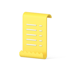 Poster - Vertical yellow paper paycheck curved blank paper payment document 3d icon vector illustration