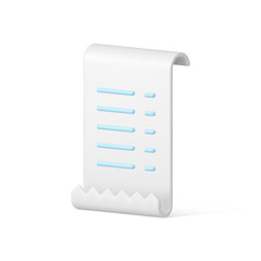 Poster - Curved white vertical paycheck with financial data information realistic 3d icon vector illustration