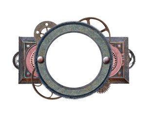 Poster - Metallic round frame with vintage machine gears and retro cogwheel