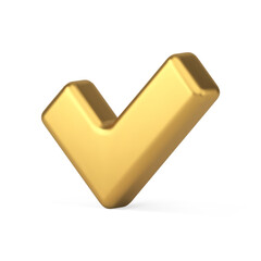 Poster - Premium metallic golden diagonal checkmark done ok good confirm badge realistic 3d icon vector
