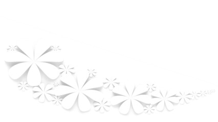 Fototapete - White background with white paper flowers. Concept image of happy Invitation and reception sign. 3D high quality high-key rendering. 3D illustration. High resolution.