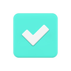Poster - Done checkmark green glossy square button realistic 3d icon vector illustration decorative design