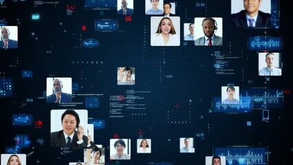 Aufkleber - Communication network of multinational people. Global business. Video conference.