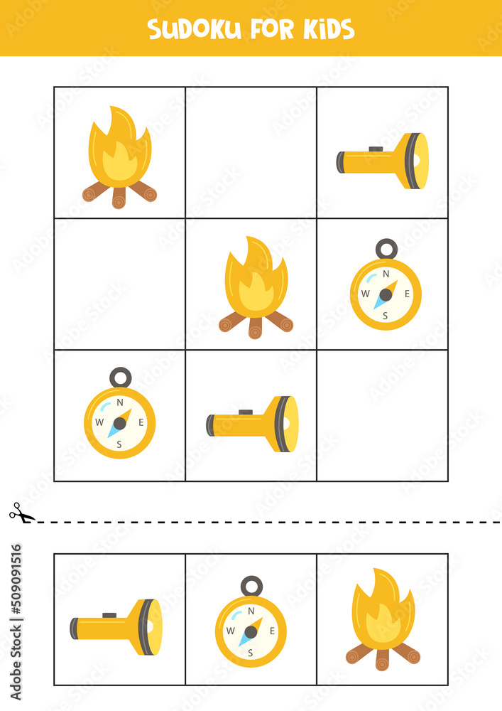 Educational sudoku game with camping elements for kids. Stock Vector ...