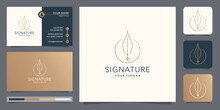 Minimalist Quill Feather Logo Inspiration Signature Feather With Circle Frame And Business Card