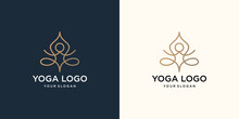 Abstract Yoga Human Line Logo. Thread Person Flower Balance Logotype. Creative Spa, Guru Vector Mark