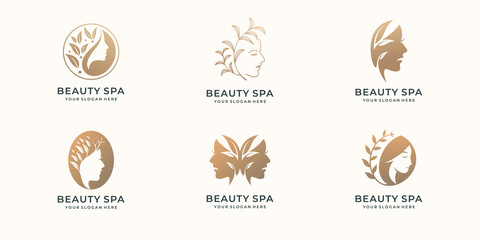 Wall Mural - beauty logo set template. inspiration feminine beauty woman with gold color branding design