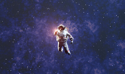 Wall Mural - Astronaut spacewalk in space and touching orb of light.